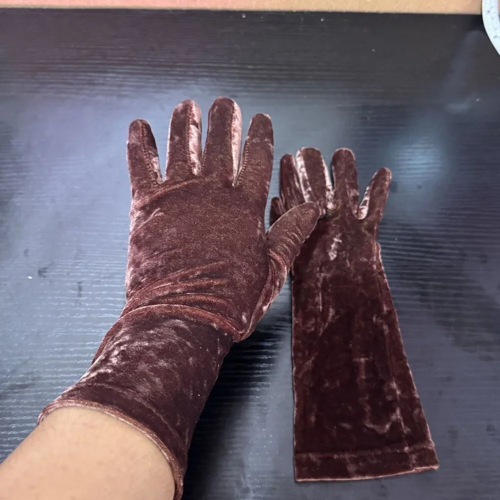 Vintage Banana Republic Made in Italy Women's Brown Velvet Long Gloves One Size